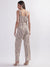 Elle Women Beige Striped Shoulder Straps Sleeveless Basic Jumpsuit