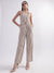 Elle Women Beige Striped Shoulder Straps Sleeveless Basic Jumpsuit