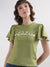 Elle Women Green Solid Round Neck Short Sleeves T-Shirt