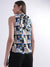 Elle Women Blue Printed High Neck Sleeveless Top