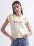 Elle Women Yellow Tie-Dye Round Neck Short Sleeves T-Shirt