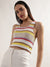 Elle Women Multicolor Striped Square Neck Sleeveless Top