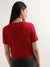 Elle Women Red Solid Round Neck Short Sleeves Top