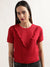 Elle Women Red Solid Round Neck Short Sleeves Top