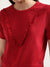 Elle Women Red Solid Round Neck Short Sleeves Top