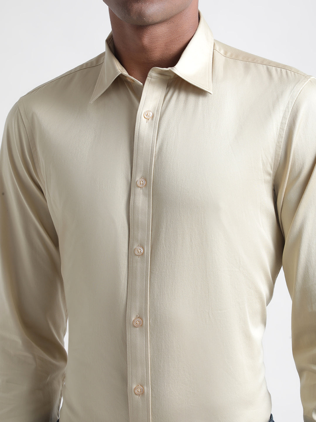 Iconic Men Beige Solid Spread Collar Full Sleeves Shirt