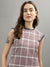 Iconic Women Red Checked Round Neck Short Sleeves Bodycon Dress