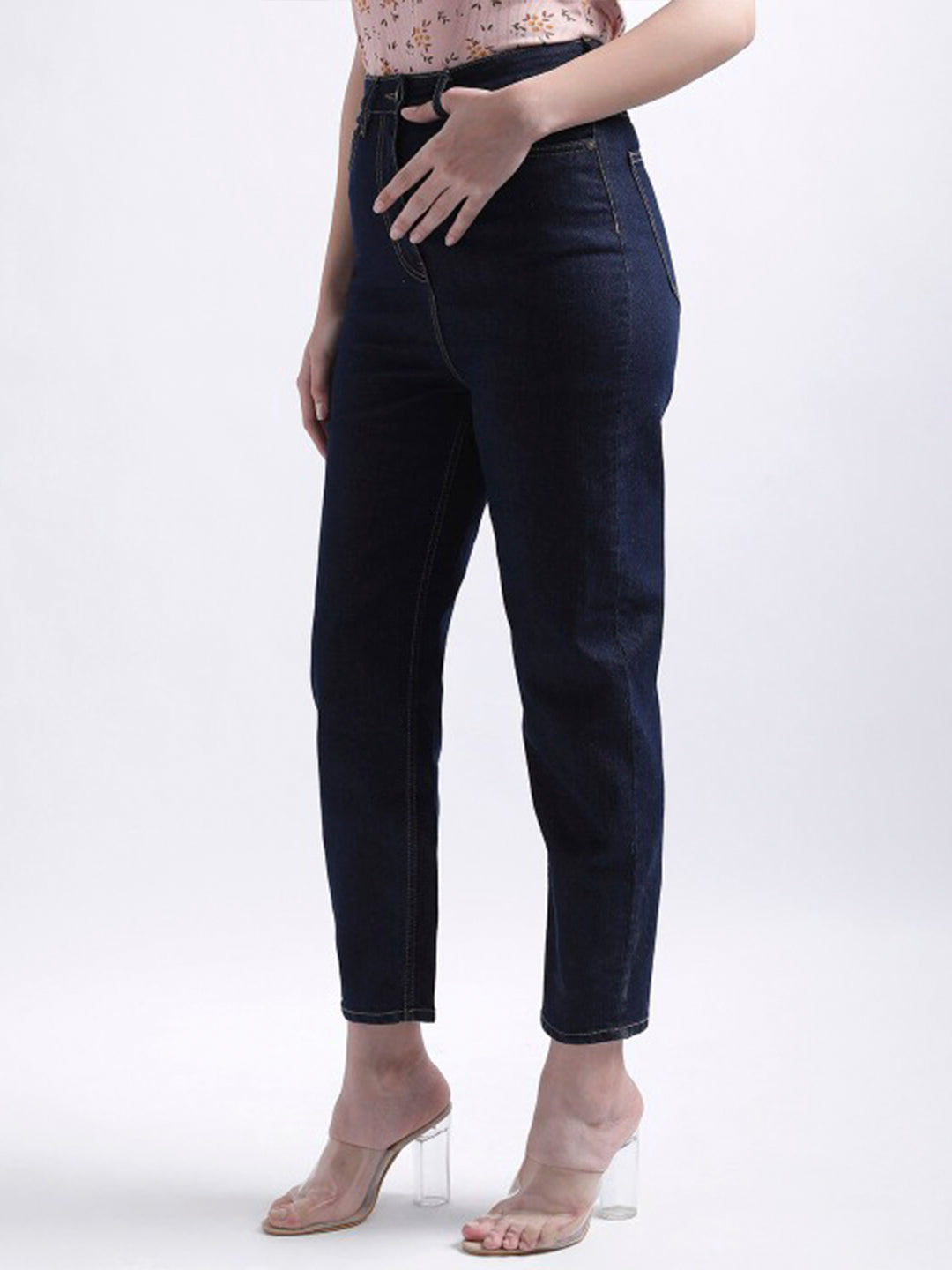 Iconic Women Blue Solid Mom Fit Jeans