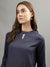 Iconic Women Navy Blue Printed Round Neck Full Sleeves Top