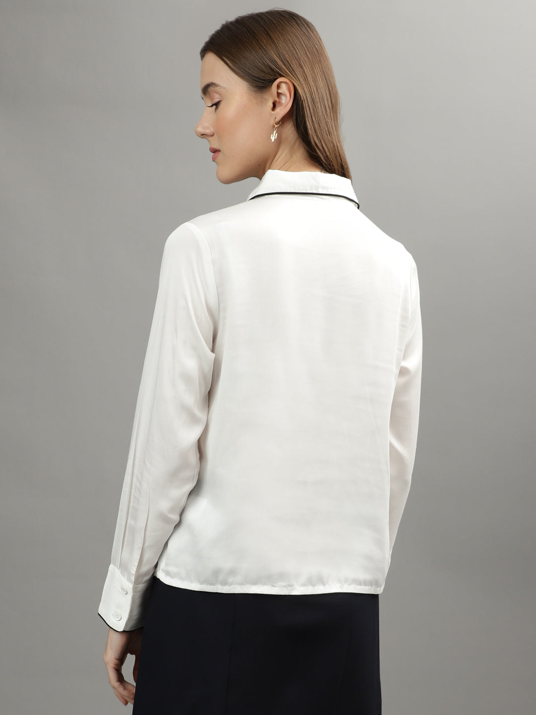 Iconic Women White Solid Spread Collar Full Sleeves Shirt