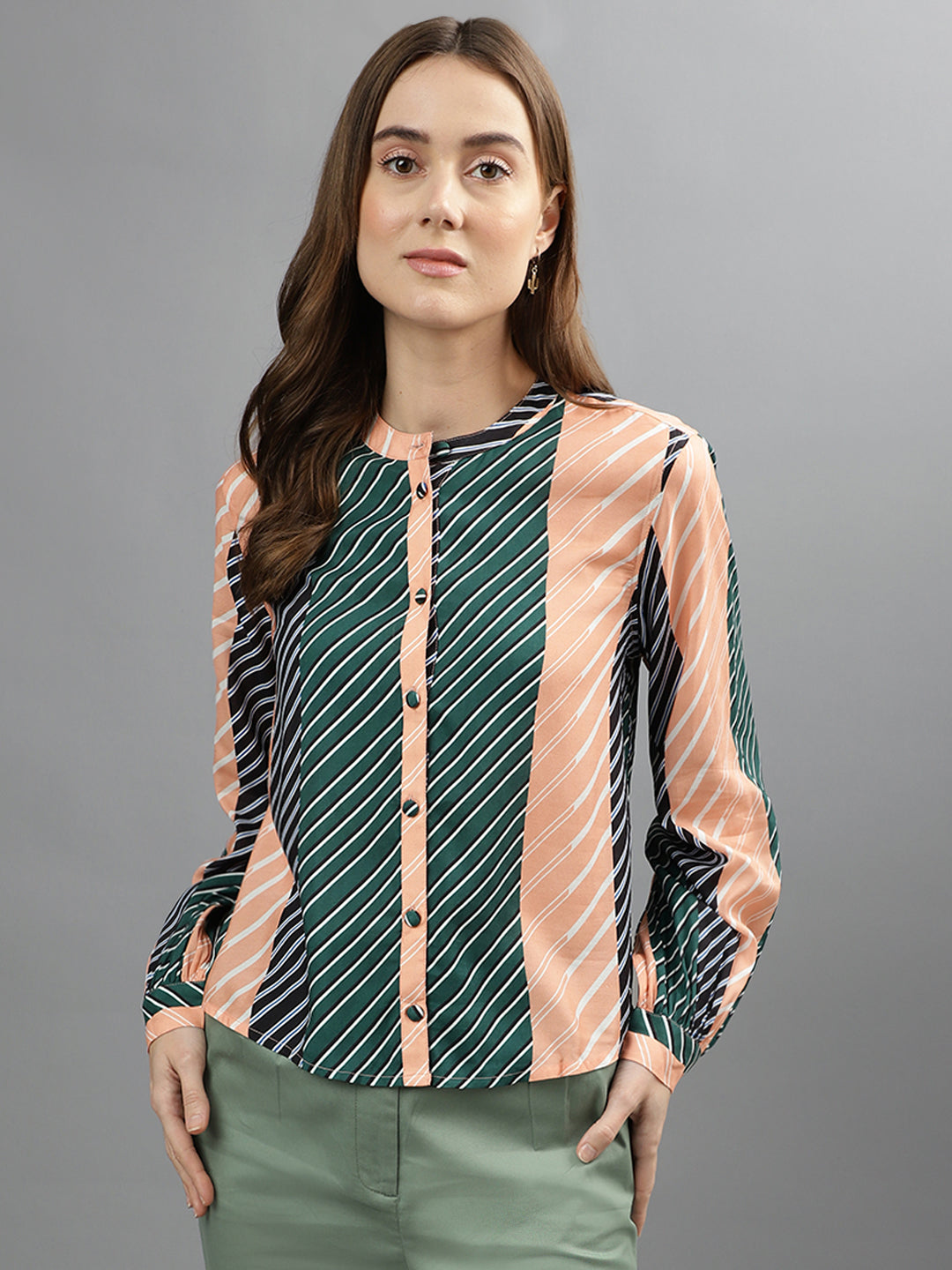 Iconic Women Multicolor Striped Spread Collar Full Sleeves Shirt