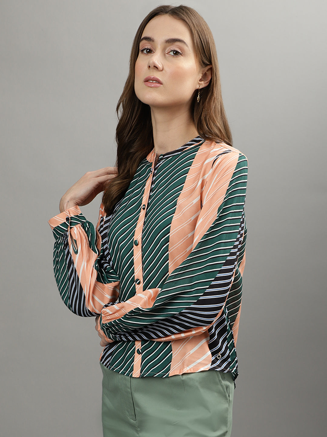 Iconic Women Multicolor Striped Spread Collar Full Sleeves Shirt