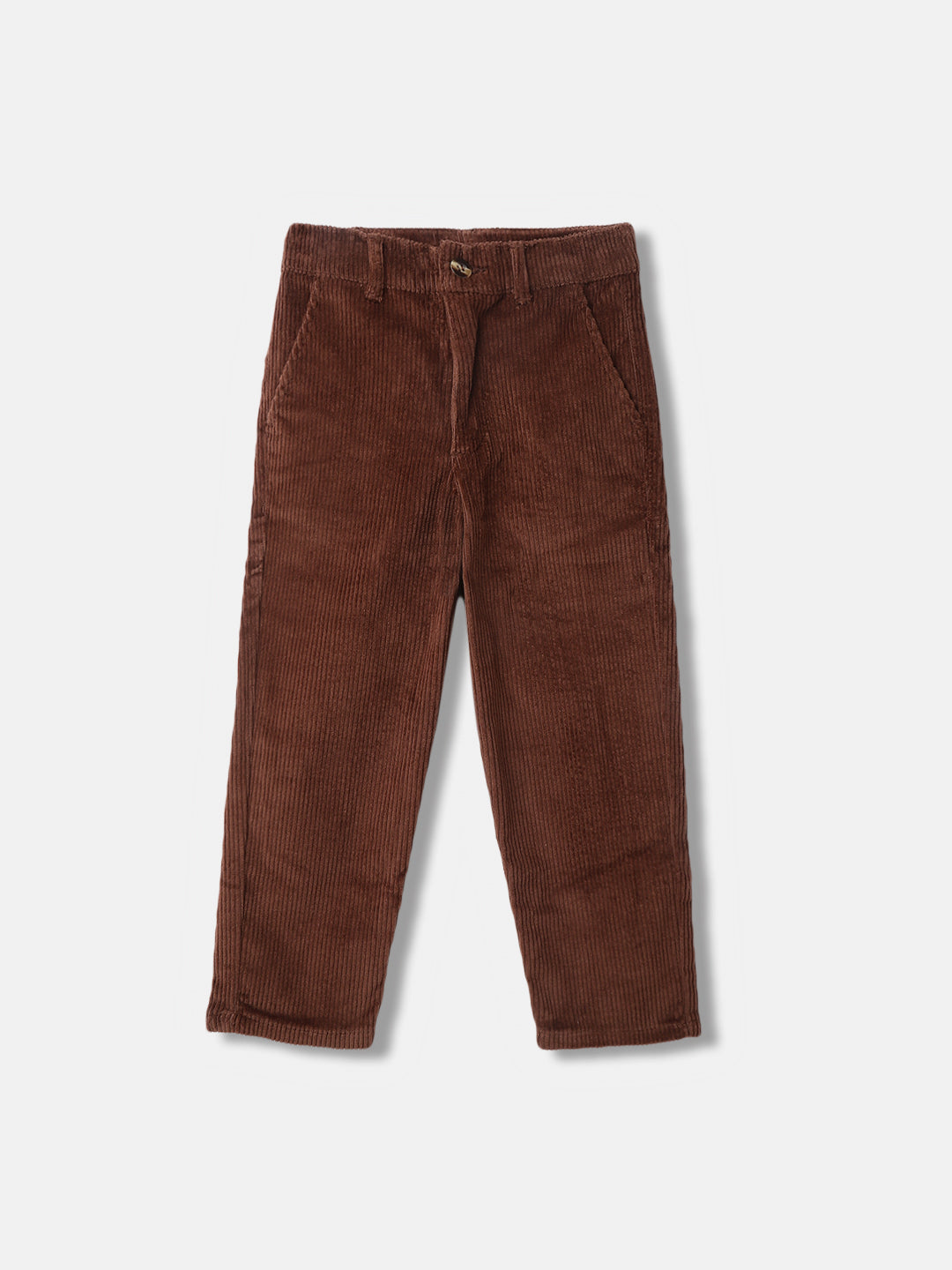 Blue Giraffe Boys Brown Solid Slim Fit Corduroy Trouser