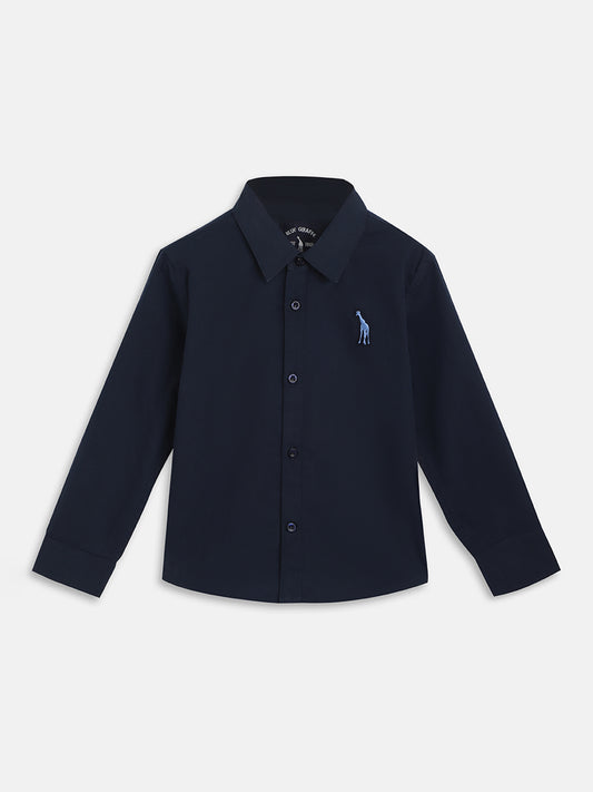 Blue Giraffe Boys Blue Solid Spread Collar Full Sleeves Shirt