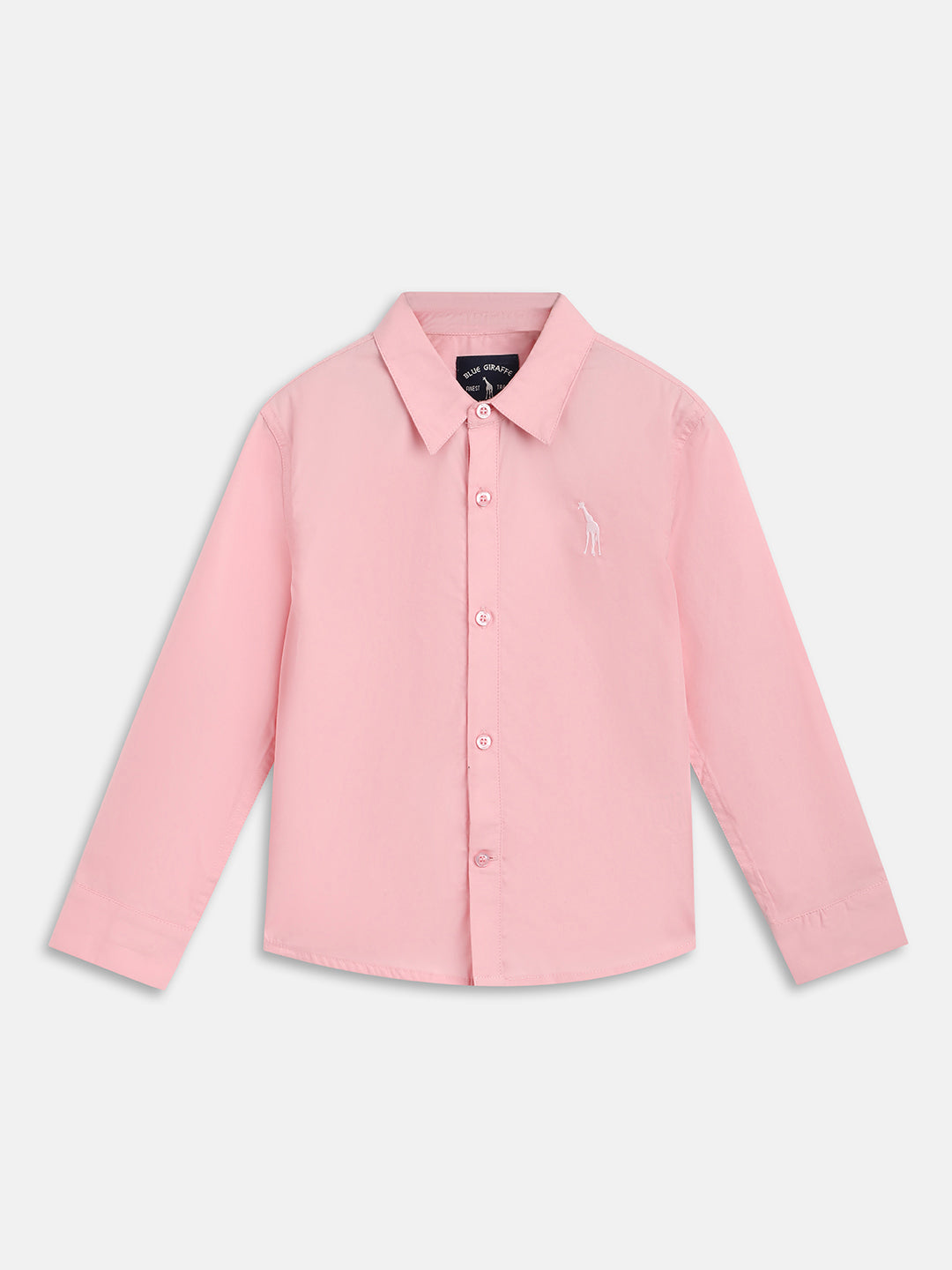 Blue Giraffe Boys Pink Solid Spread Collar Full Sleeves Shirt