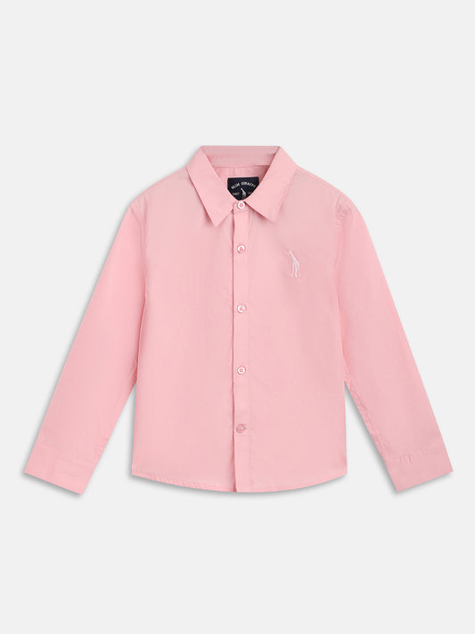 Blue Giraffe Boys Pink Solid Spread Collar Full Sleeves Shirt