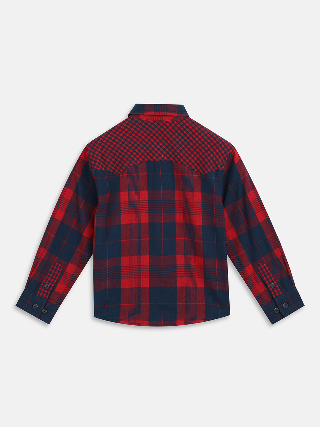 Blue Giraffe Boys Red Checked Spread Collar Full Sleeves Shirt