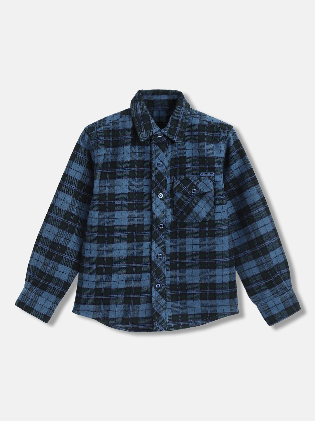 Blue Giraffe Boys Blue Checked Spread Collar Full Sleeves Shirt