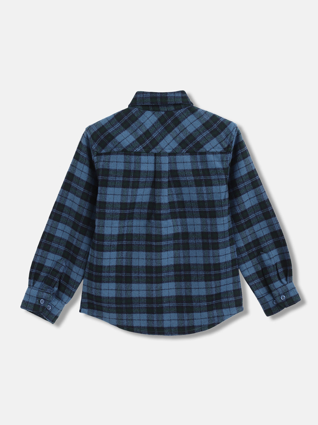 Blue Giraffe Boys Blue Checked Spread Collar Full Sleeves Shirt