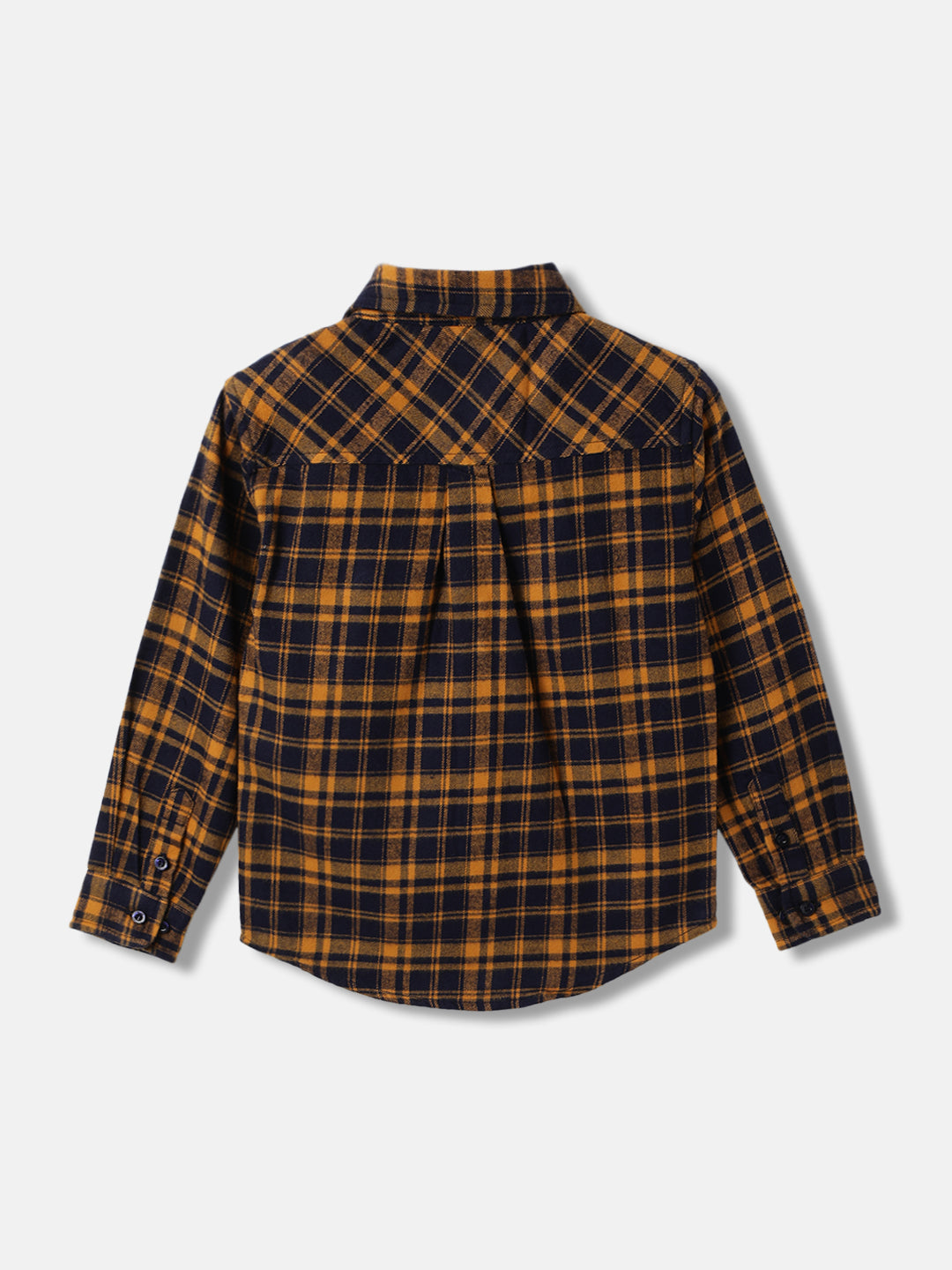 Blue Giraffe Boys Yellow Checked Spread Collar Full Sleeves Shirt