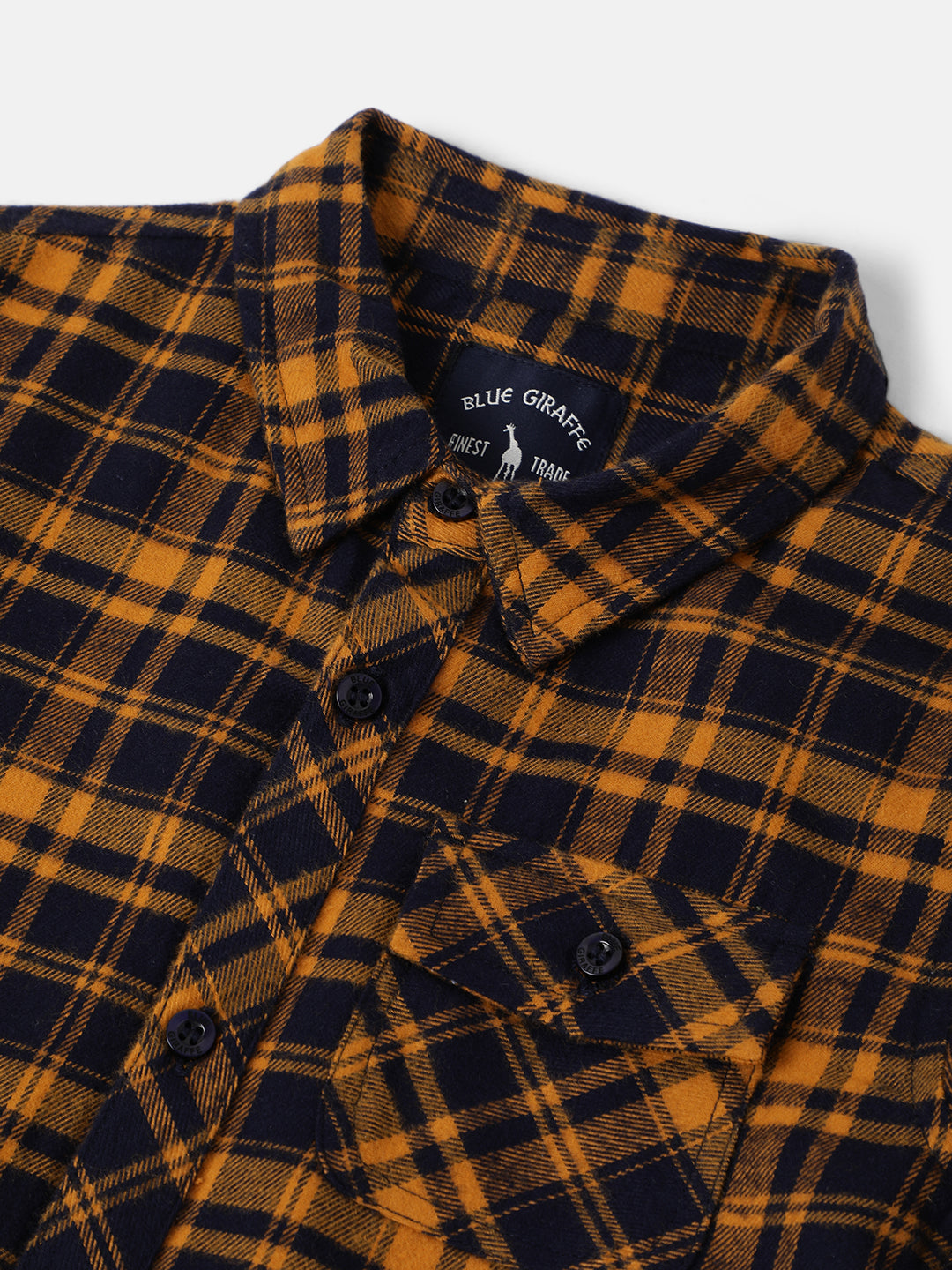 Blue Giraffe Boys Yellow Checked Spread Collar Full Sleeves Shirt