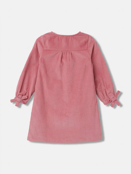 Blue Giraffe Girls Pink Solid Round Neck Full Sleeves Shift Dress