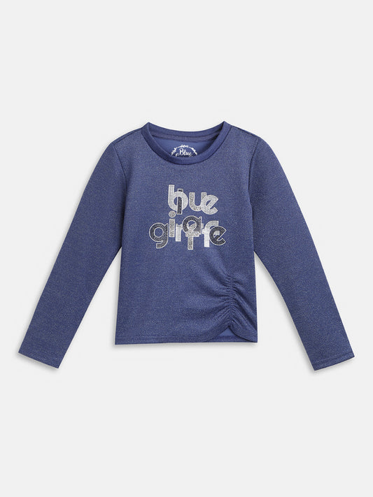 Blue Giraffe Girls Blue Printed Round Neck Full Sleeves T-Shirt