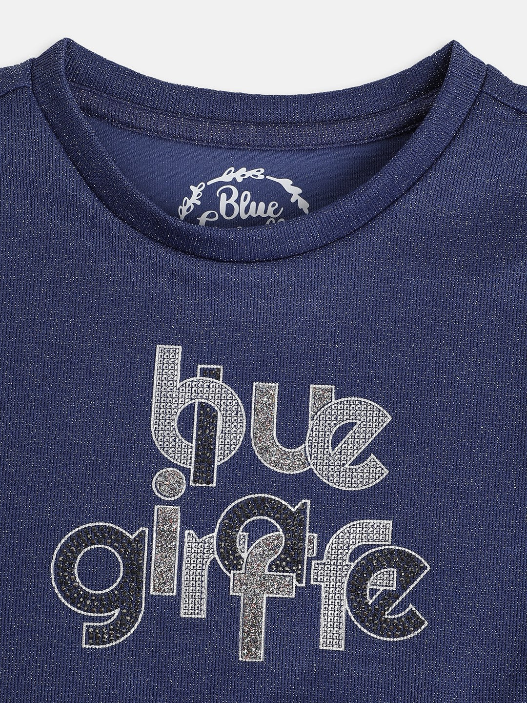 Blue Giraffe Girls Blue Printed Round Neck Full Sleeves T-Shirt