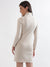 Elle Women Beige Printed High Neck Full Sleeves Bodycon Dress