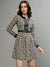 Elle Women Beige Printed Round Neck Full Sleeves Fit And Flare Dress