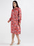 Elle Women Red Printed Spread Collar Full Sleeves Shirt Dress