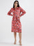 Elle Women Red Printed Spread Collar Full Sleeves Shirt Dress