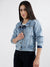 Elle Women Blue Washed Spread Collar Full Sleeves Denim Jacket