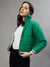 Elle Women Green Self-Design Stand Collar Full Sleeves Reversible Jacket