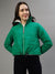 Elle Women Green Self-Design Stand Collar Full Sleeves Reversible Jacket