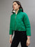 Elle Women Green Self-Design Stand Collar Full Sleeves Reversible Jacket