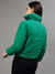 Elle Women Green Self-Design Stand Collar Full Sleeves Reversible Jacket