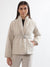 Elle Women Beige Solid Shawl Collar Full Sleeves Puffer Jacket