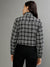 Elle Women Black Checked Stand Collar Full Sleeves Jacket