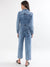 Elle Women Blue Washed Spread Collar Full Sleeves Basic Jumpsuit