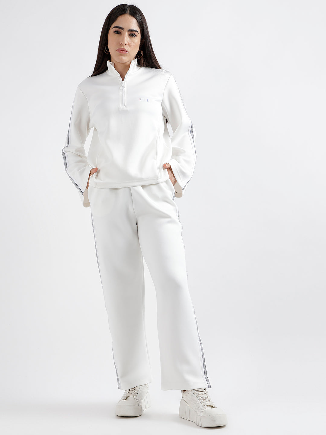 Elle Women White Solid Relaxed Fit Sweatpant