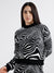 Elle Women Black Printed Round Neck Full Sleeves Pullover Style Sweater