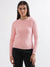 Elle Women Pink Solid Round Neck Full Sleeves Pullover Style Sweater