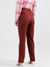 Elle Women Rust Solid Fitted Single Pleated Trouser