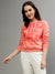 Elle Women Coral Printed Round Neck Full Sleeves Pullover Style Sweatshirt