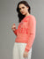 Elle Women Coral Printed Round Neck Full Sleeves Pullover Style Sweatshirt