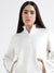 Elle Women White Solid High Neck Full Sleeves Pullover Style Sweatshirt