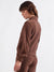 Elle Women Brown Self-Design Spread Collar Full Sleeves Zip Through Hoodie