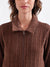 Elle Women Brown Self-Design Spread Collar Full Sleeves Zip Through Hoodie