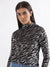 Elle Women Silver Printed High Neck Full Sleeves Top